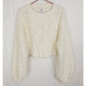 Urban Outfitters ivory fuzzy cable knit oversized cropped sweater Size large